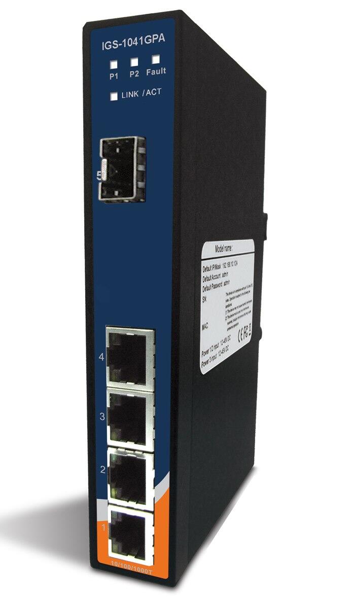 ORING-IGS-1041GPA ORing Industrial Networking Corp. IGS-1041GPA ORing GigE 4x 10/100/1000TX + 1x SFP Unmanaged Switch, Slim Type